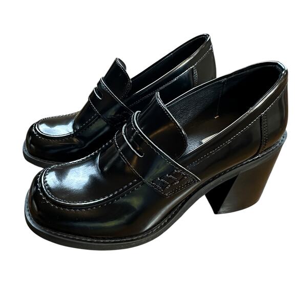 Steve Madden Womens Universe  Black Loafers Offord Chunky Pump 3' Heel Size 10 - Picture 2 of 16